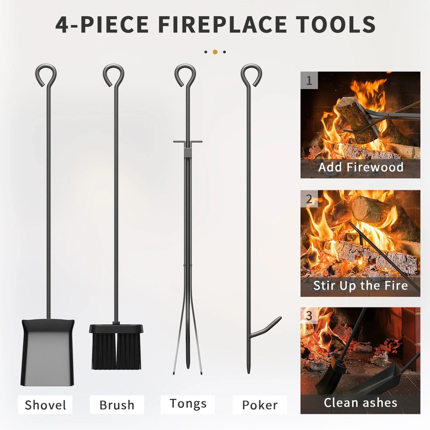 JOZ Firewood Rack with Fireplace Tools Set, Fireplace Tool Rack for Indoor Outdoor Fire Log Holder Wrought Iron Large Wood Stove with Firepit Tools, Brush, Shovel, Poker, Tongs, Black