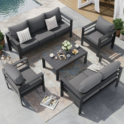 Poteban Aluminum Patio Furniture Set, Modern Metal Outdoor Patio Furniture, 8 Pieces Patio Conversation Sets with Side Table for Poolside, Deck, Gray