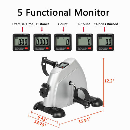 Zimtown Fitness Cycling Exerciser Mini Pedal Exercise Bike, Under Desk Elliptical Bicycle Trainer with LCD Display, for Indoor Home Gym Cycle, Leg Arm Workout, Silver