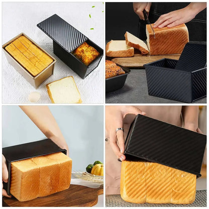 Black Pullman Loaf Pan with Lid, 1 lb Dough Capacity Carbon Steel Bread Toast Box Mold,Non-Stick Bakeware for Baking Bread,9 Inch