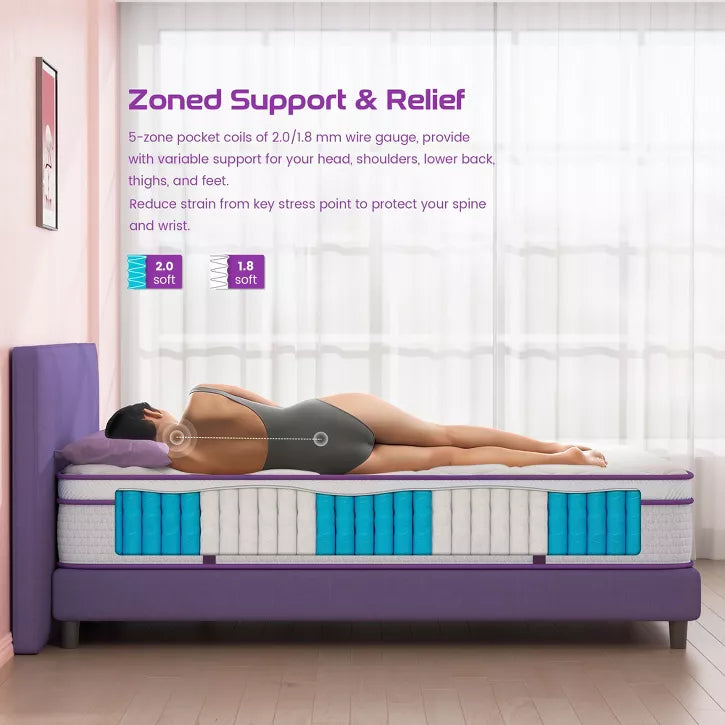 Sersper 10 inch Memory Foam Spring Hybrid Mattress - Compatible with Platform Bed, Box Spring, or Slat Base