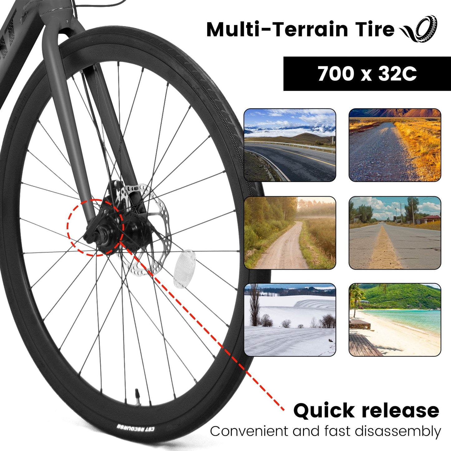 700C Road Bike for Men, Flat Bar Adult Aluminum Road Bike with Disc Brakes, Shimano 14 Speed - Gray
