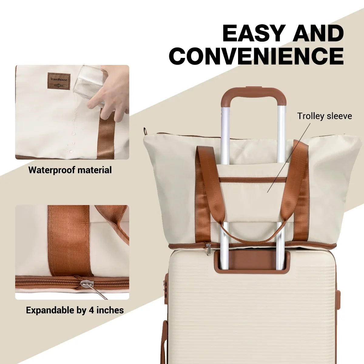Travelhouse 6 Piece Hardshell Luggage Set Hardside Lightweight Suitcase with TSA Lock Spinner Wheels.(White)
