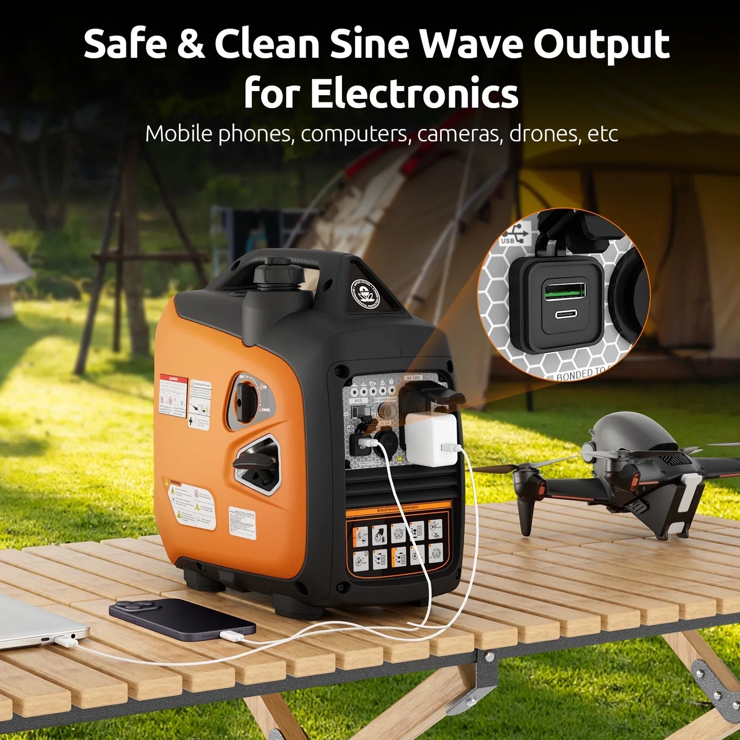 Efurden 2500-Watt Generator, Portable Inverter Generator Gas Powered, Parallel Capability, CO Shutdown, EPA Compliant, Low Noise for Home Use