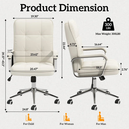 Ninecer Home Office Desk Chair, Comfy Desk Chair, Executive Office Chair with Wheels, Computer Chair for Adults, White