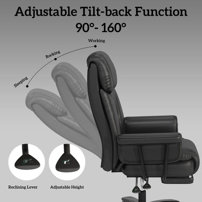 HomeZeer Big and Tall Office Chair 400lbs, Reclining Office Chair with Footrest, High Back Leather Wide Seat Comfortable Office Chair, Swivel Ergonomic Executive Desk Chair, Black