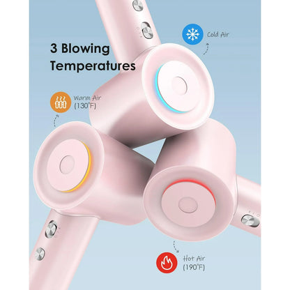 Hair Dryer, Blow Dryer, 110, 000 RPM Brushless Motor, 3 Heat Settings, 360 Rotating Magnetic Nozzle, High-Speed Low Noise Hair Dryer for Home and Trave (Pink)