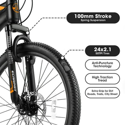 Kids Mountain Bike for Boys Girls, 24 inch Aluminum Mountain Bike with Shimano 21 Speed & Disc Brakes