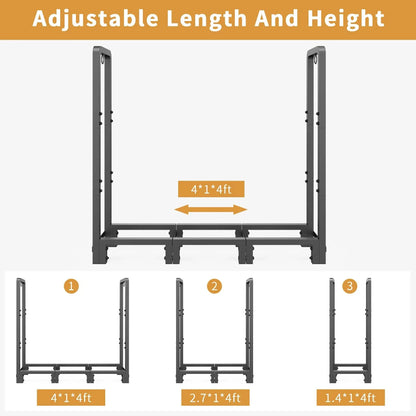JOZ 4ft Firewood Rack Outdoor Indoor for Wood Storage, Upgraded Adjustable Firewood Rack, Heavy Duty Logs Stand Stacker Holder for Fireplace, Firewood Log Rack Stand Stacker for Porch Patio