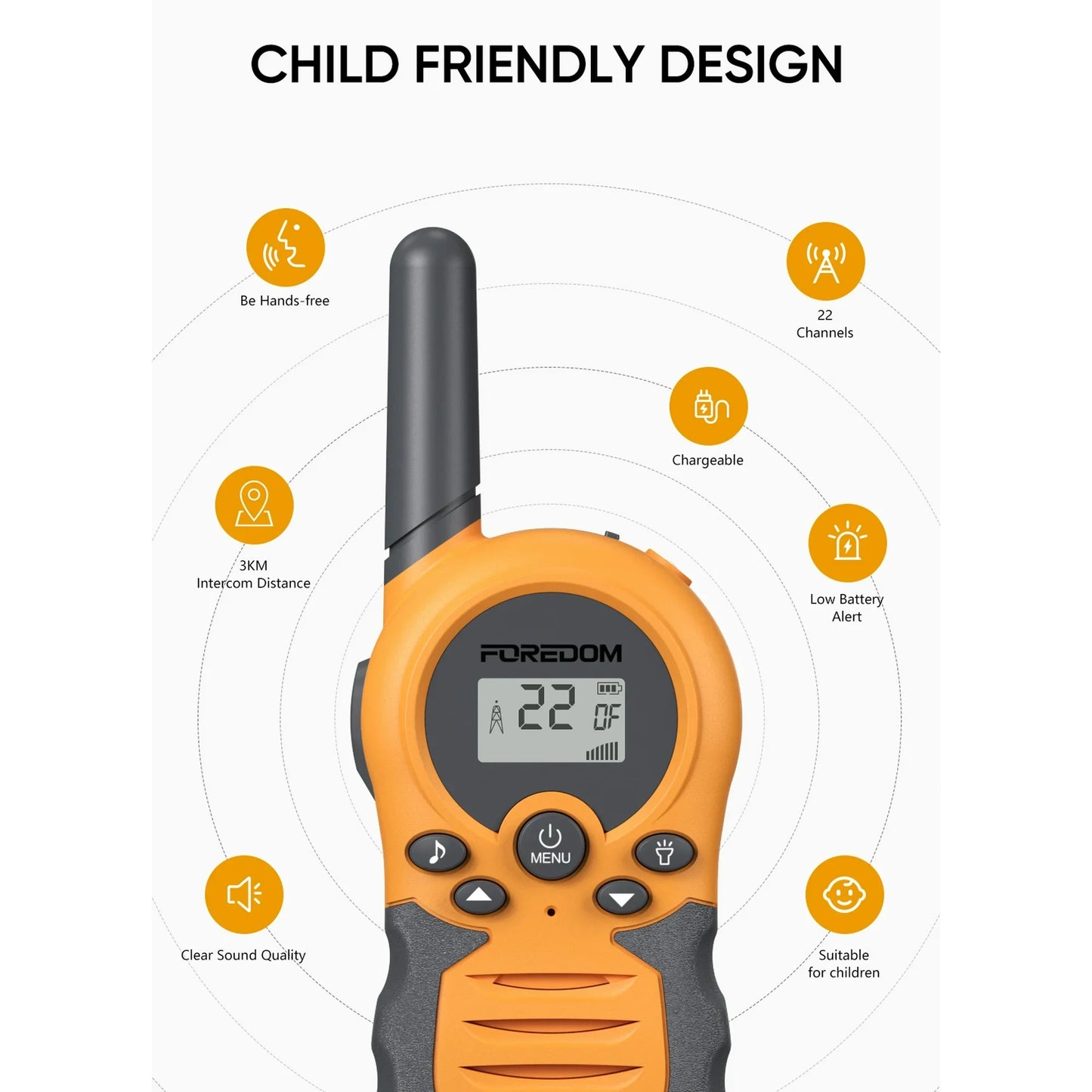 FOREDOM FD688 Rechargeable Walkie Talkies for Kids with Flashlight, 3 Pack