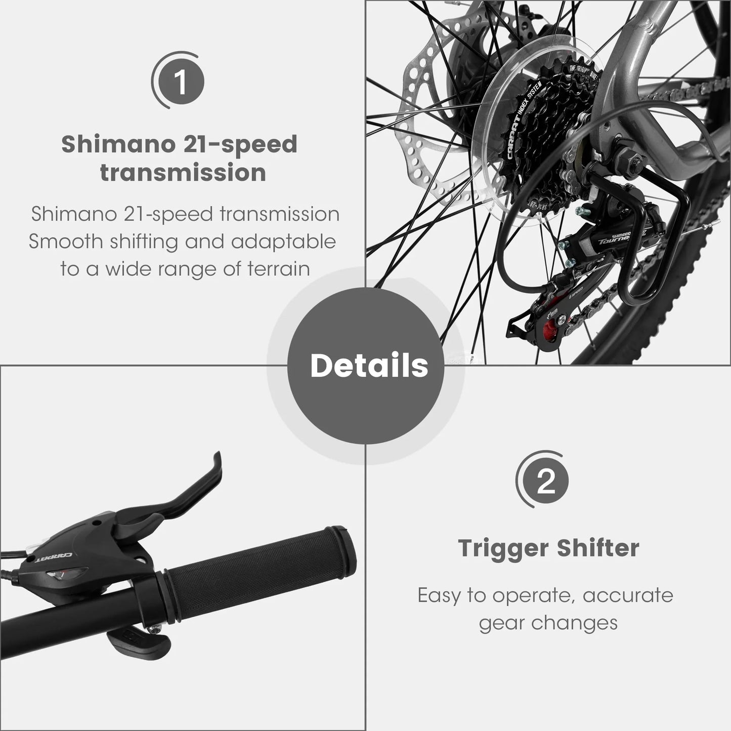 27.5 inch Mountain Bike for Men, Aluminum Mountain Bike with Shimano 21 Speed, Disc Brake, Gray