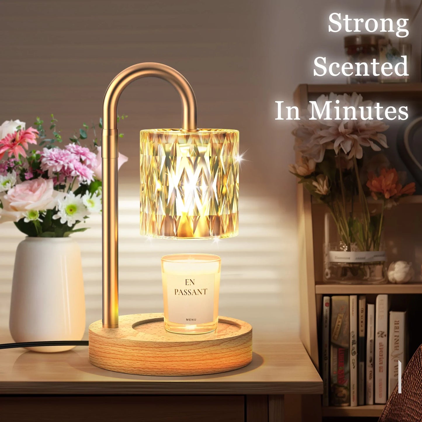 Candle Warmer Lamp with Timer and Adjustable Height, Vintage Home Bedroom Decor, Gifts for Mothers, and Housewarming Gifts, Electric Wax Melt Warmer Lamp with 2 Bulbs （Gold）