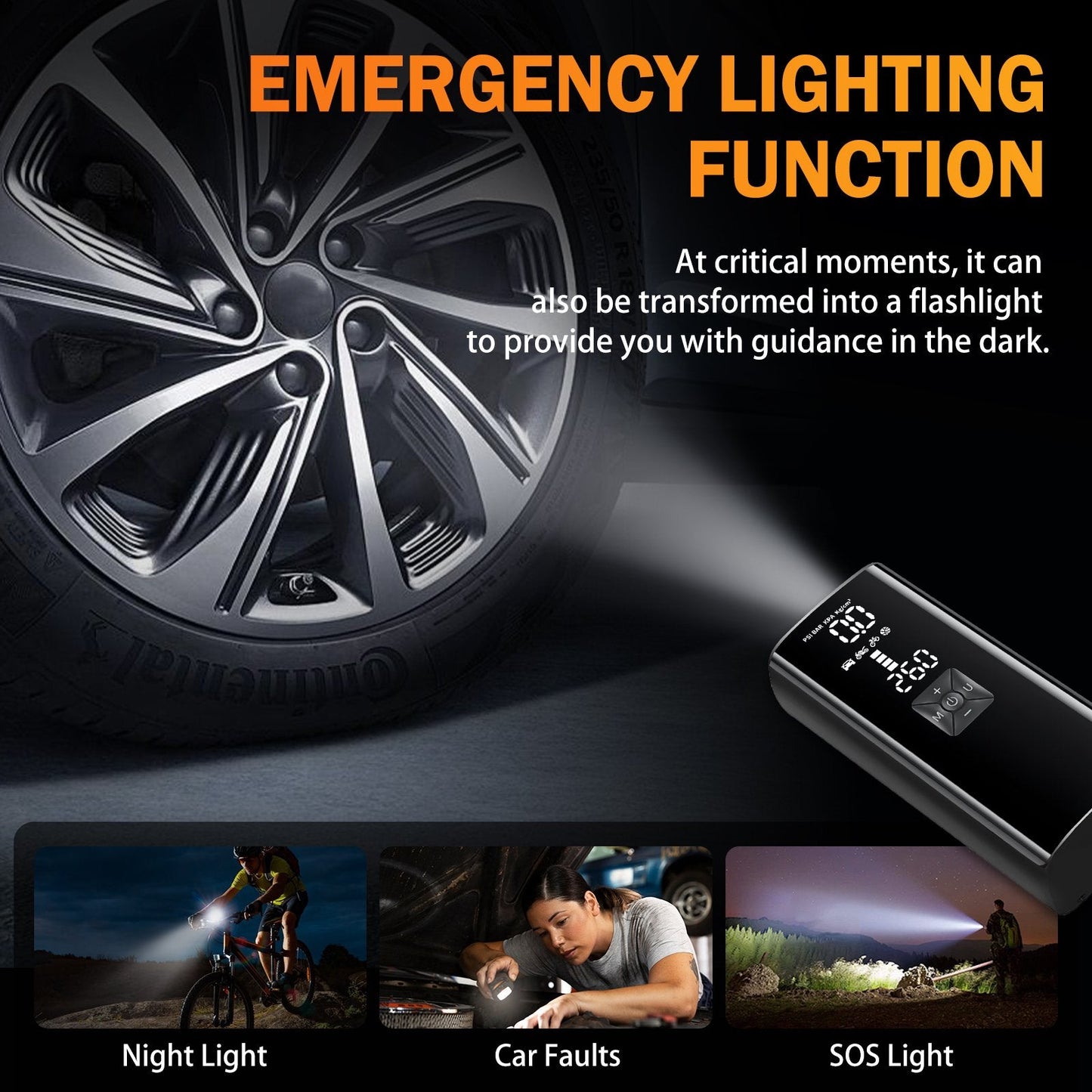 BAOKALER Tire Inflator with LED Light, 150PSI Portable Air Compressor for Car Tires with 6000mAh Battery