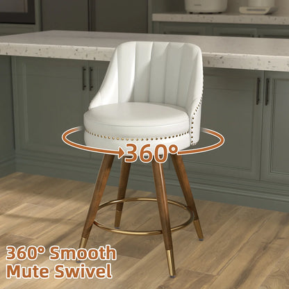 Ninecer 24" Swivel Counter Height Chairs, Modern PU Leather Bar Stools with Thick Cushion and Footrest, White (Set of 2)
