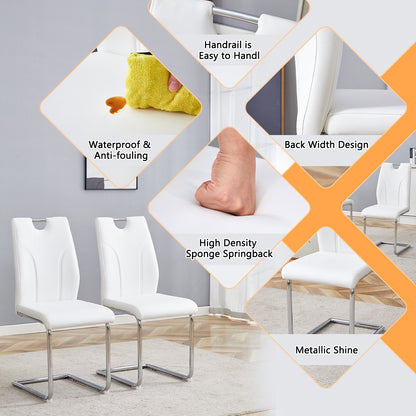 Sumdeal Modern White Pu Leather Dining Chair Set with Silver C-shaped Metal Legs,Set of 2
