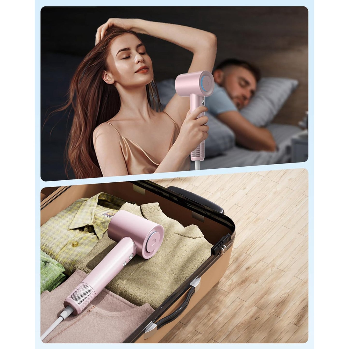 Hair Dryer, Blow Dryer, 110, 000 RPM Brushless Motor, 3 Heat Settings, 360 Rotating Magnetic Nozzle, High-Speed Low Noise Hair Dryer for Home and Trave (Pink)