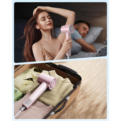 Hair Dryer, Blow Dryer, 110, 000 RPM Brushless Motor, 3 Heat Settings, 360 Rotating Magnetic Nozzle, High-Speed Low Noise Hair Dryer for Home and Trave (Pink)