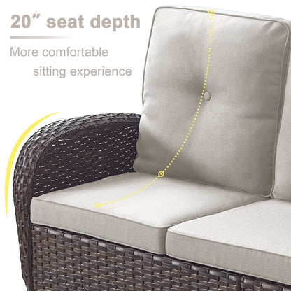 Poteban Outdoor Patio Conversation Sets All Weather Wicker Furniture Set with Coffee Table, Sofa, Swivel Rocking Chair and Ottoman for Pool, Backyard, Garden