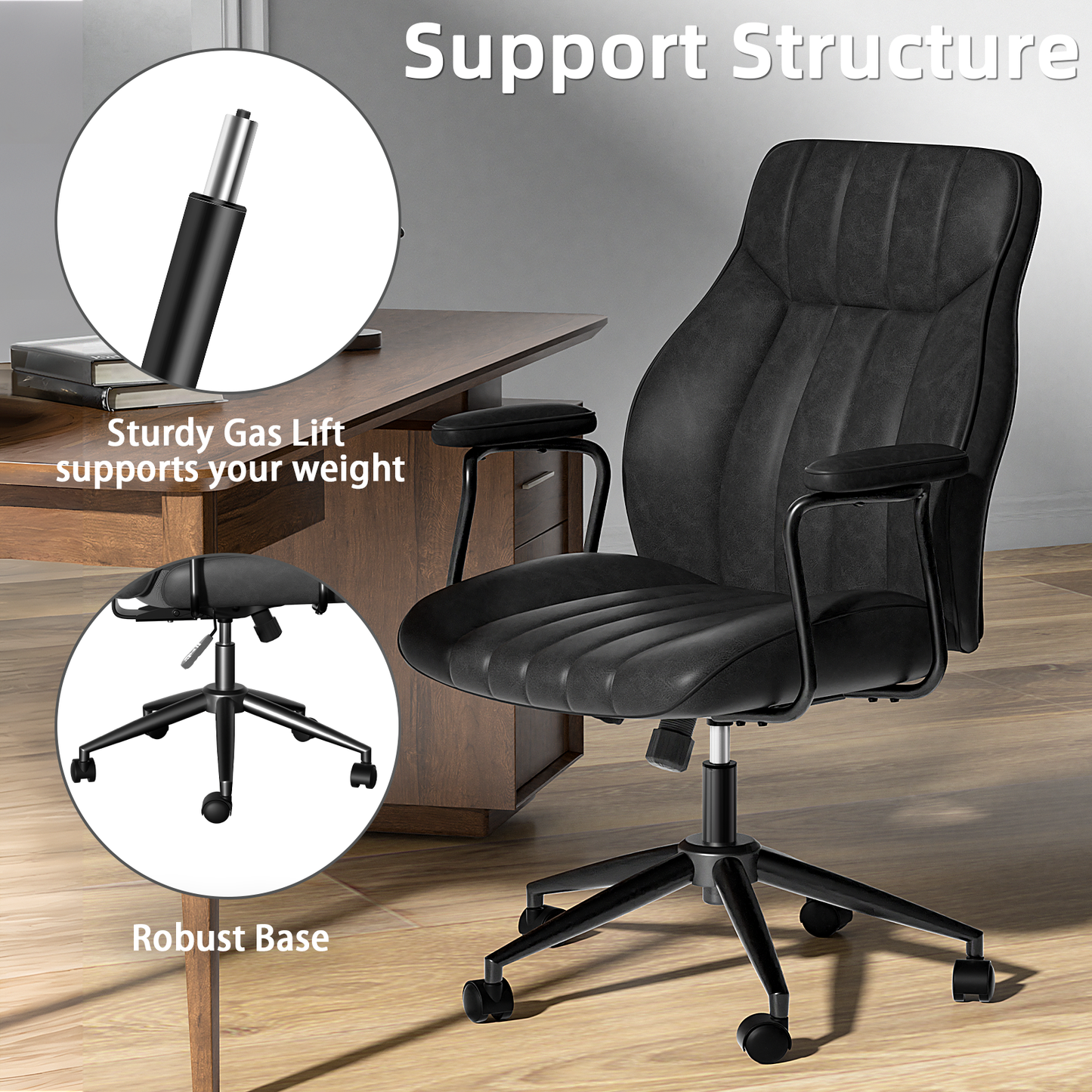 Ninecer Executive Office chair, Reclining Modern Leather Computer Chair with Lumbar Support, Swivel Desk Chair with Armrest for Home Office, Black