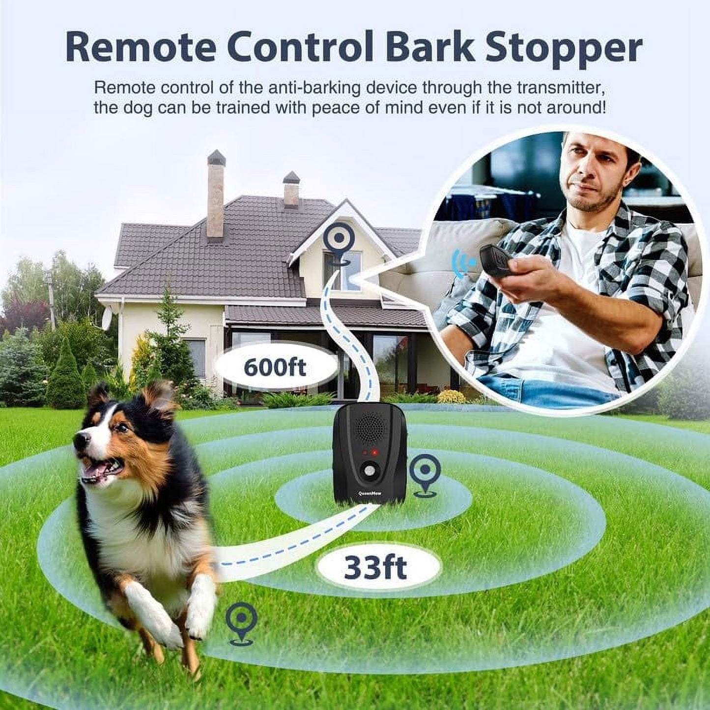 Dog Bark Deterrent Devices With Remote Control, Anti Barking Device Range Up To 33 Ft, Dog Barking Control Devices With Recording And 3 Adjustable Functions, Sonic Bark Deterrent Suitable For One Dog