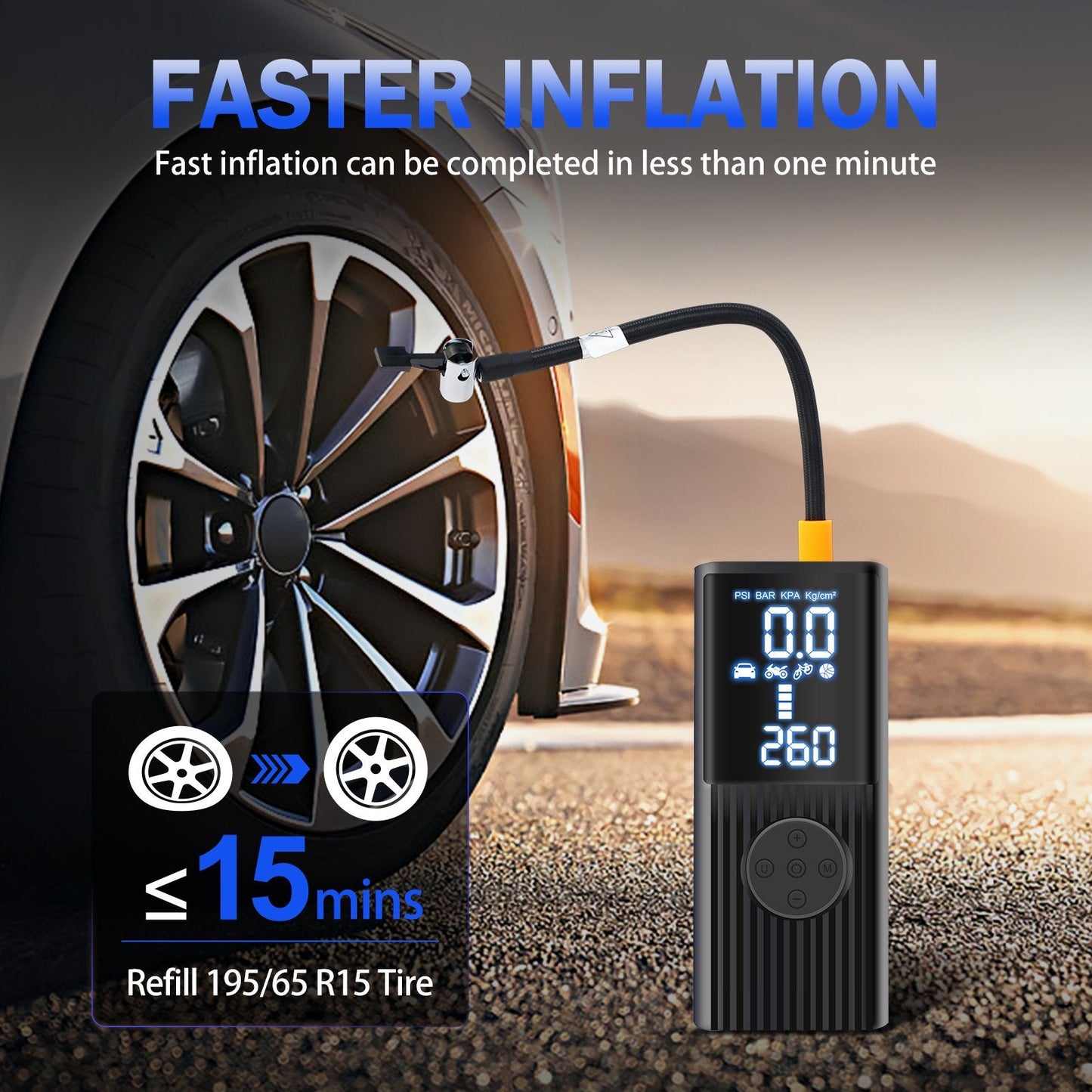BAOKALER Portable Tire Inflator Air Compressor LCD Display, Air Pump for Car, Tire Inflator for Car