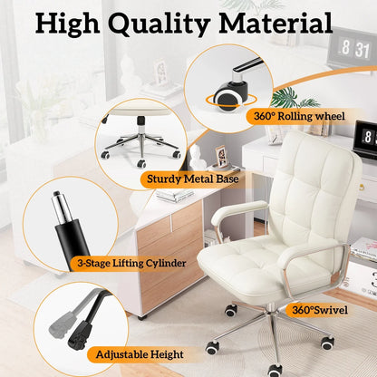 Ninecer Home Office Desk Chair, Comfy Desk Chair, Executive Office Chair with Wheels, Computer Chair for Adults, White