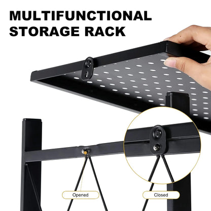 5 tier Storage Shelf, Foldable Shelf with Wheels,Storage Rack on Wheel, Foldable Shelf Unit, Foldable Storage Shelf Garage Shelves and Racks, Heavy Duty Metal Shelf, Kitchen Storage Shelf(2 PACK)