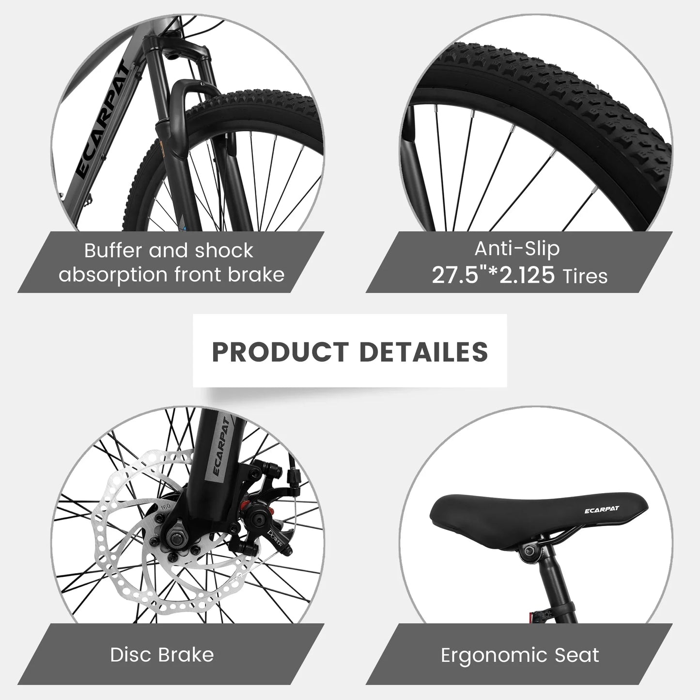 27.5 inch Mountain Bike for Men, Aluminum Mountain Bike with Shimano 21 Speed, Disc Brake, Gray
