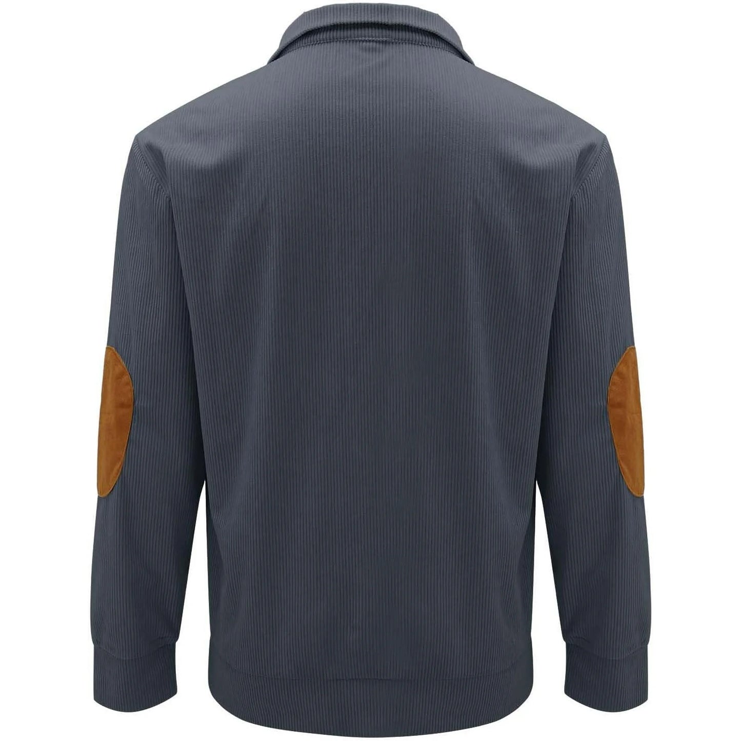 HOYUFEI Mens Corduroy Shirt Lapel Collar Button Up Pullover Mock Neck Long Sleeve Sweaters Polo Sweatshirts with Elbow Patches