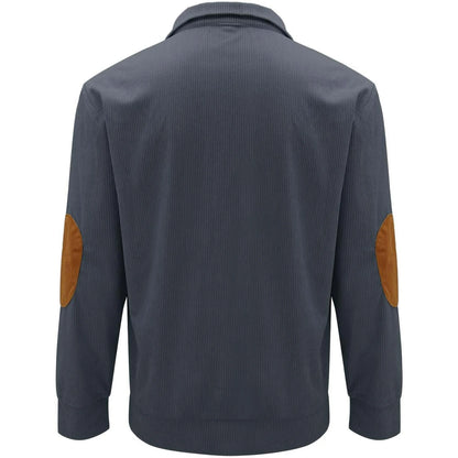 HOYUFEI Mens Corduroy Shirt Lapel Collar Button Up Pullover Mock Neck Long Sleeve Sweaters Polo Sweatshirts with Elbow Patches