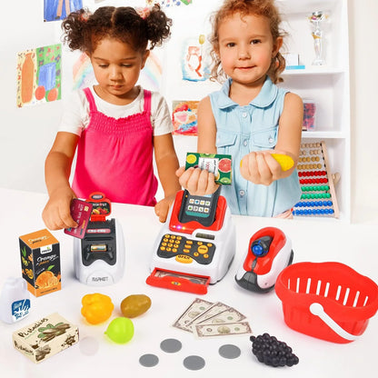 JUGAAD LIFE Toy Cash Register for Kids, with Checkout Scanner,Fruit Card Reader, Credit Card Machine, Play Money and Food Shopping Play Set, Pretend Play Learning Toys for Boys Girls Toddlers