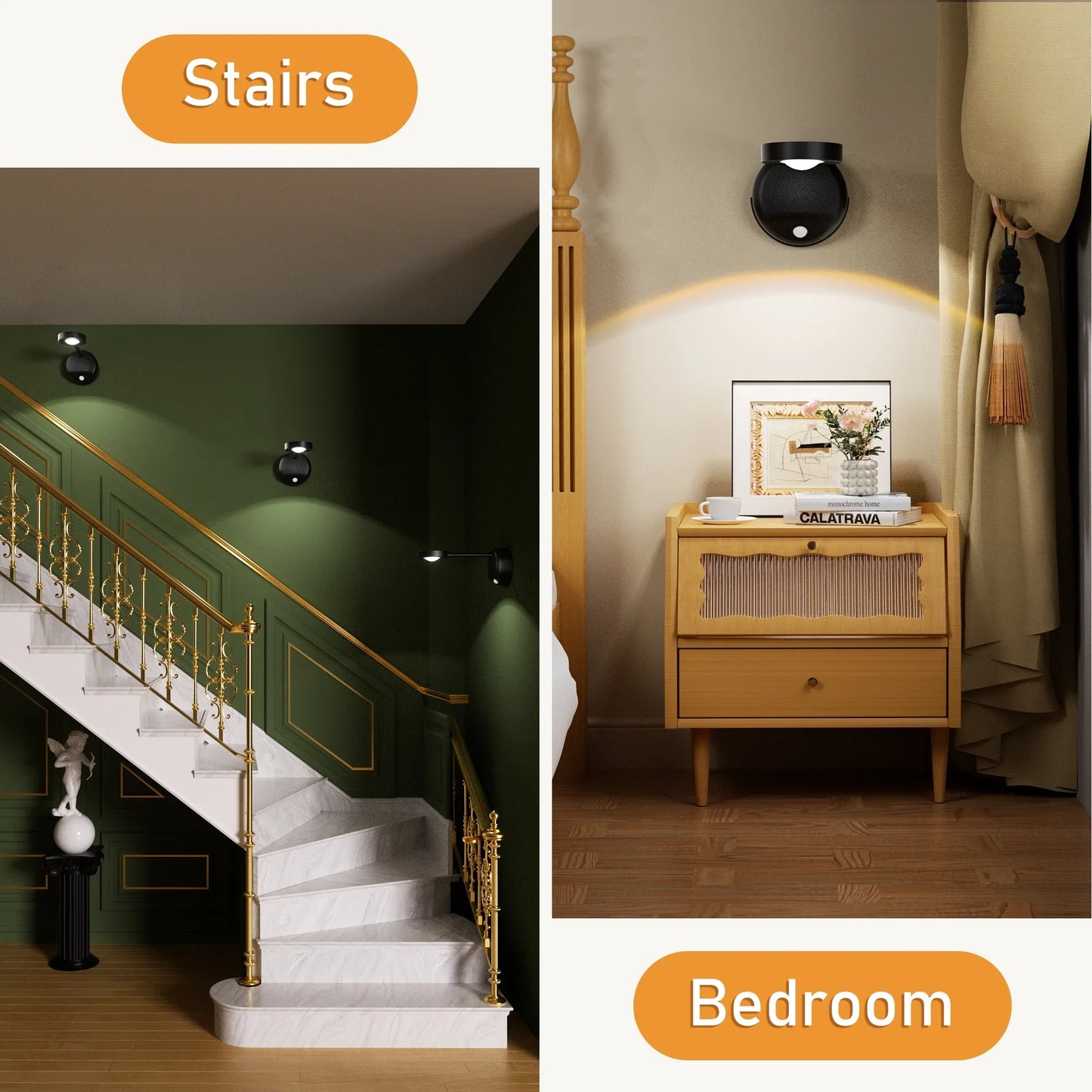 DAYBETTER LED Motion Sensor Picture Lights Battery Operated, 360 Degree Rotatable, 3 Color Temperature, for Bedroom, Painting (1Pack-Black)