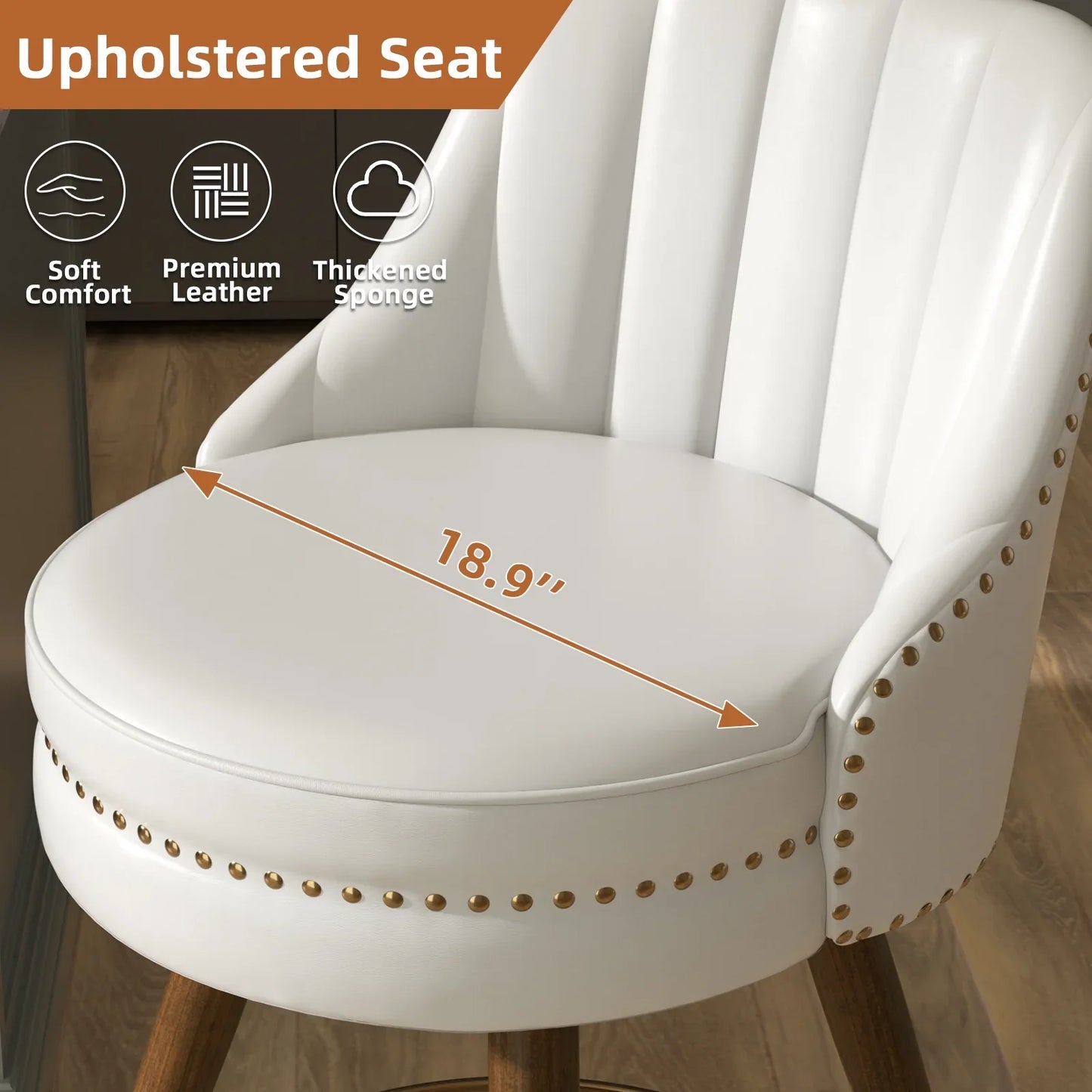 Ninecer 24" Swivel Counter Height Chairs, Modern PU Leather Bar Stools with Thick Cushion and Footrest, White (Set of 2)