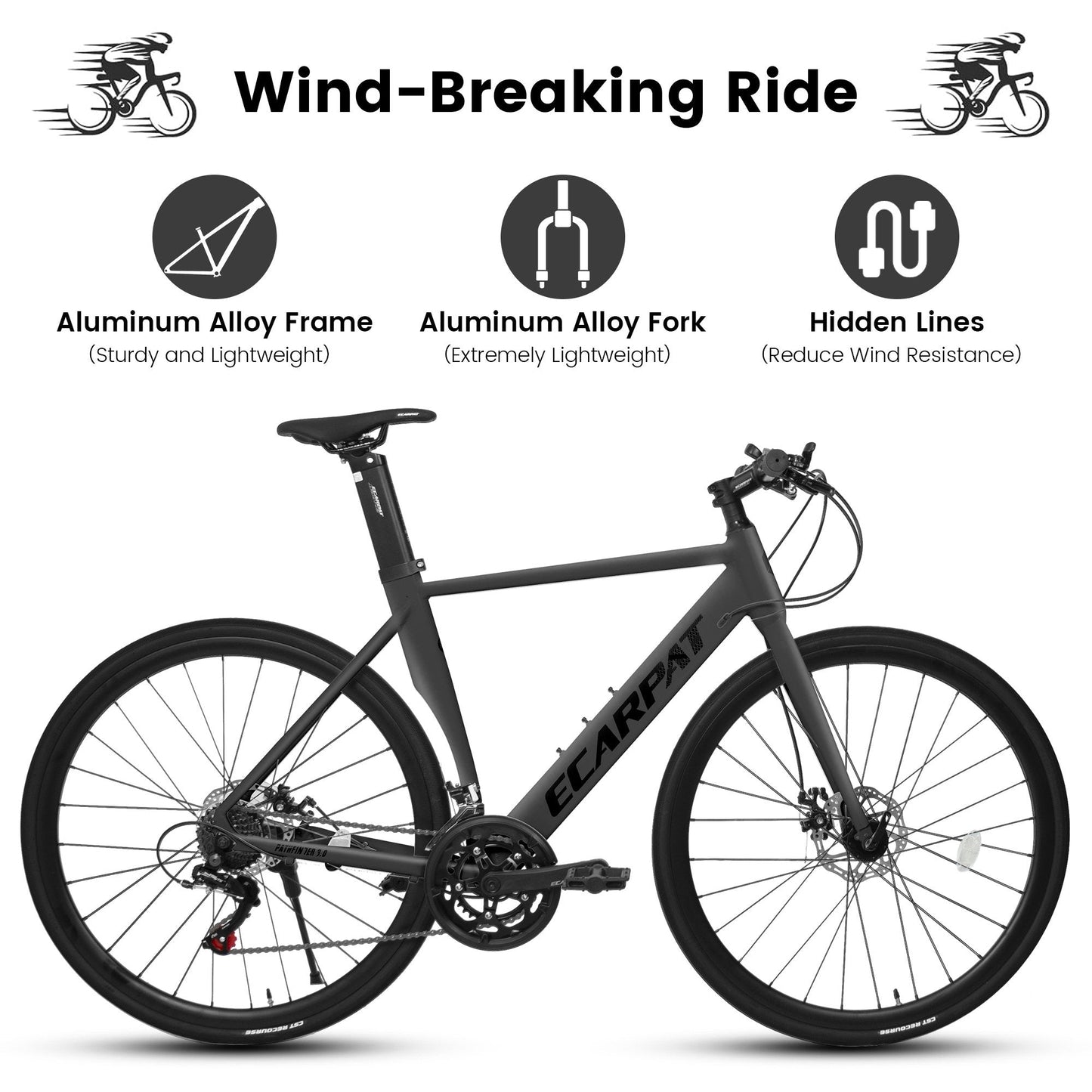 700C Road Bike for Men, Flat Bar Adult Aluminum Road Bike with Disc Brakes, Shimano 14 Speed - Gray