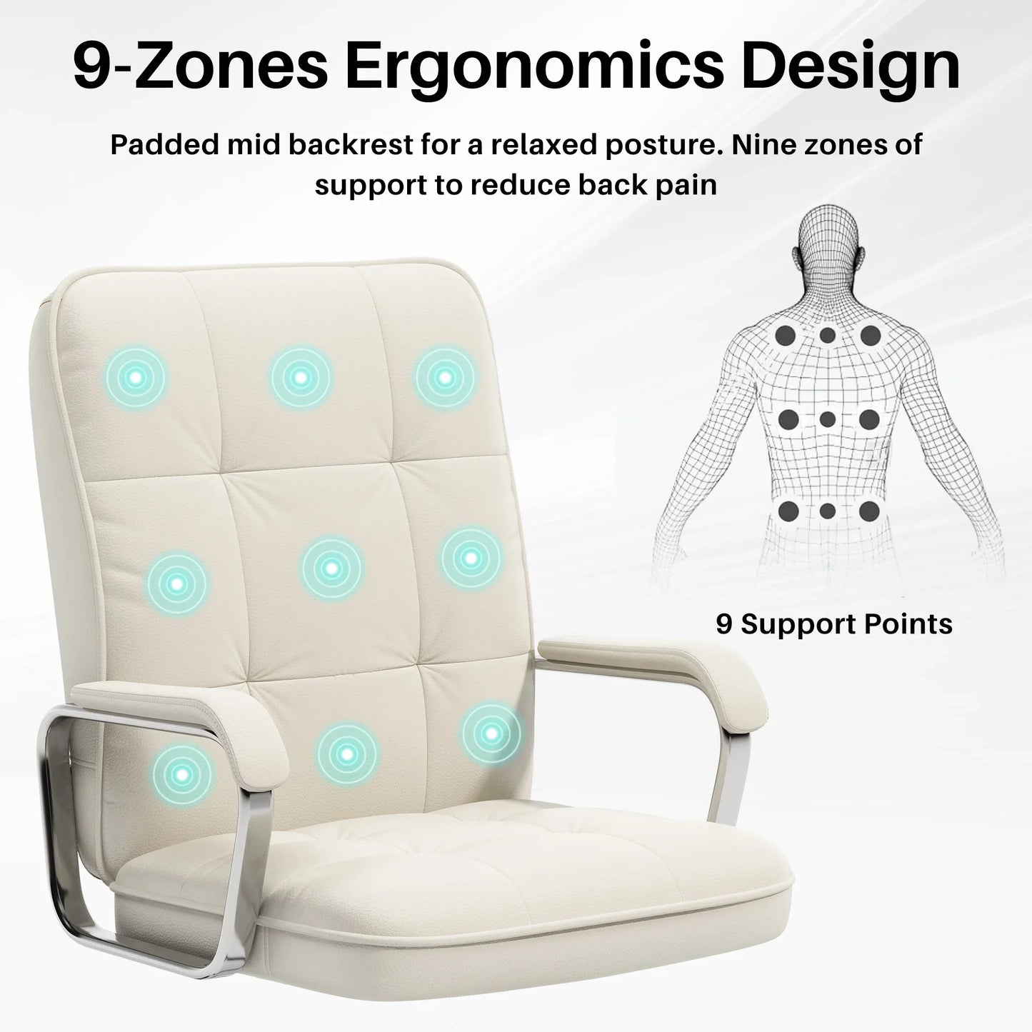 HomeZeer Executive Office Chair 300lbs, Mid Back Support Computer Desk Chairs with Armrests, Height Adjustable Ergonomic Task Chair for Home Office PU Leather Rolling Swivel Office Chair, White