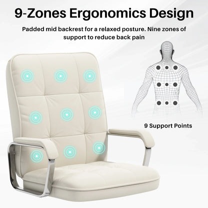 HomeZeer Executive Office Chair 300lbs, Mid Back Support Computer Desk Chairs with Armrests, Height Adjustable Ergonomic Task Chair for Home Office PU Leather Rolling Swivel Office Chair, White