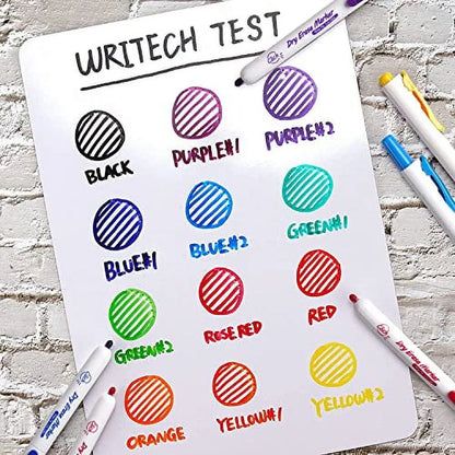 WRITECH Retractable Dry Erase Markers: Fine Tip Assorted Colors Low Odor Multi Colored Set Kid Adult Refillable Clickable Multicolor Thin Point Whiteboard Marker Bulk 12ct No Bleed Smear