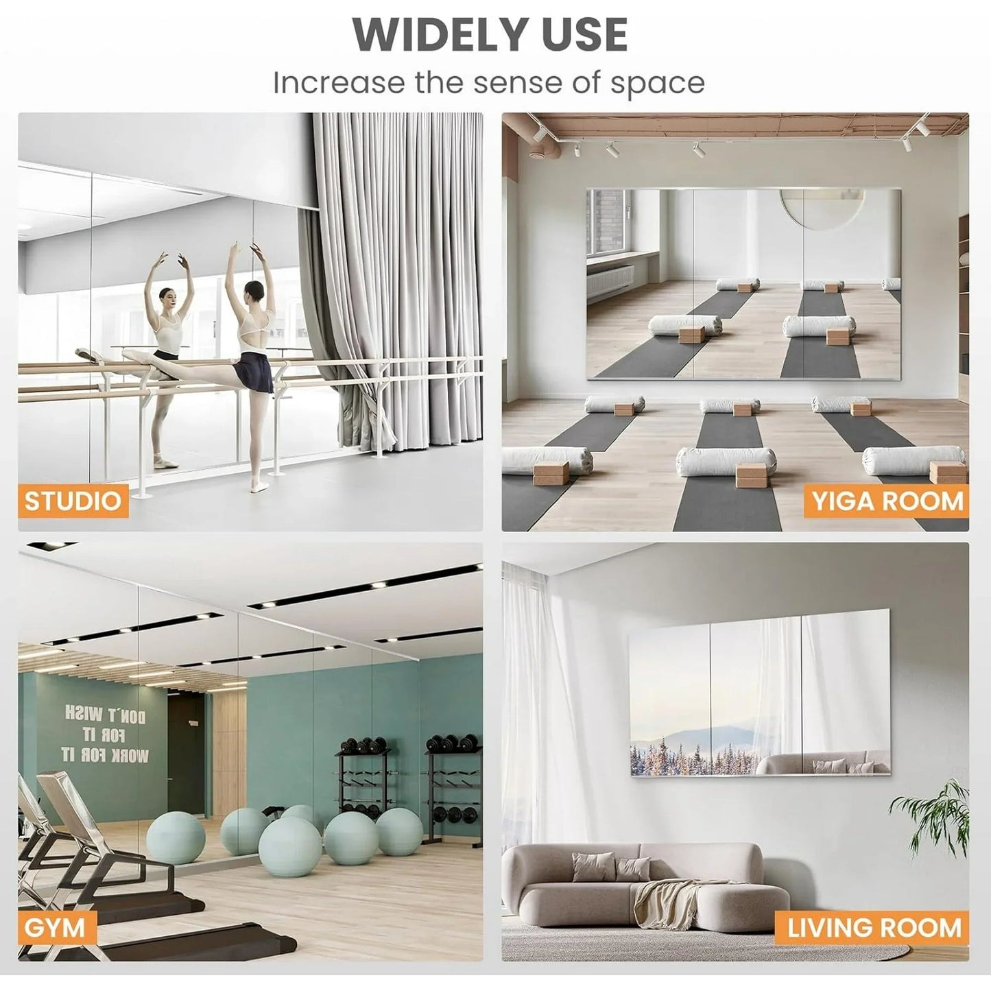 Home Gym Mirror, 56*16 Inch-2PCS, Tempered Glass Frameless Large Full Body Mirror Yoga Mirror