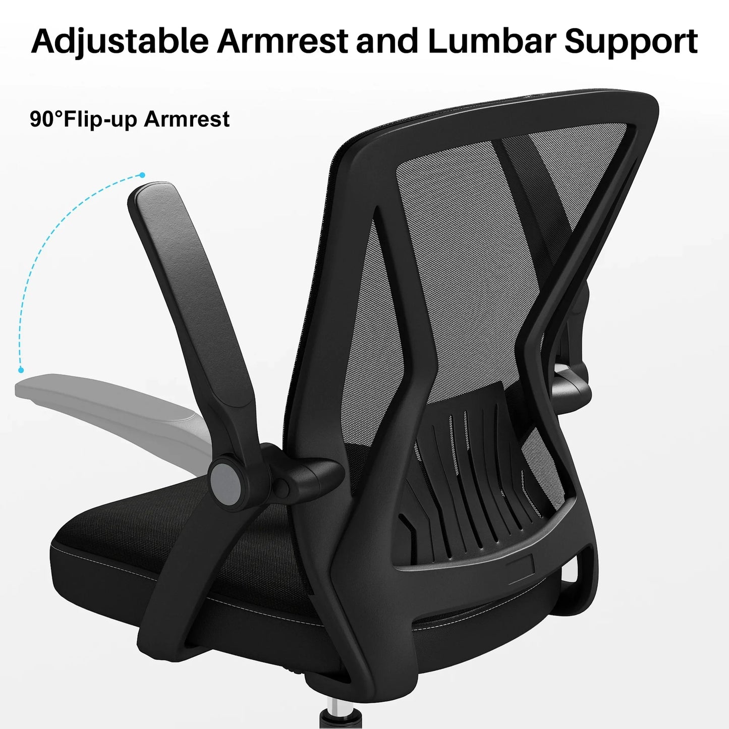HomeZeer Mesh Office Desk Chair, Mid-Back Ergonomic Computer Desk Chair with Flip Up Armrest, Swivel Home Office Chair with Lumbar Support, Black