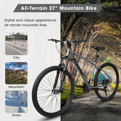 27.5 inch Mountain Bike for Men, Aluminum Mountain Bike with Shimano 21 Speed, Disc Brake, Gray
