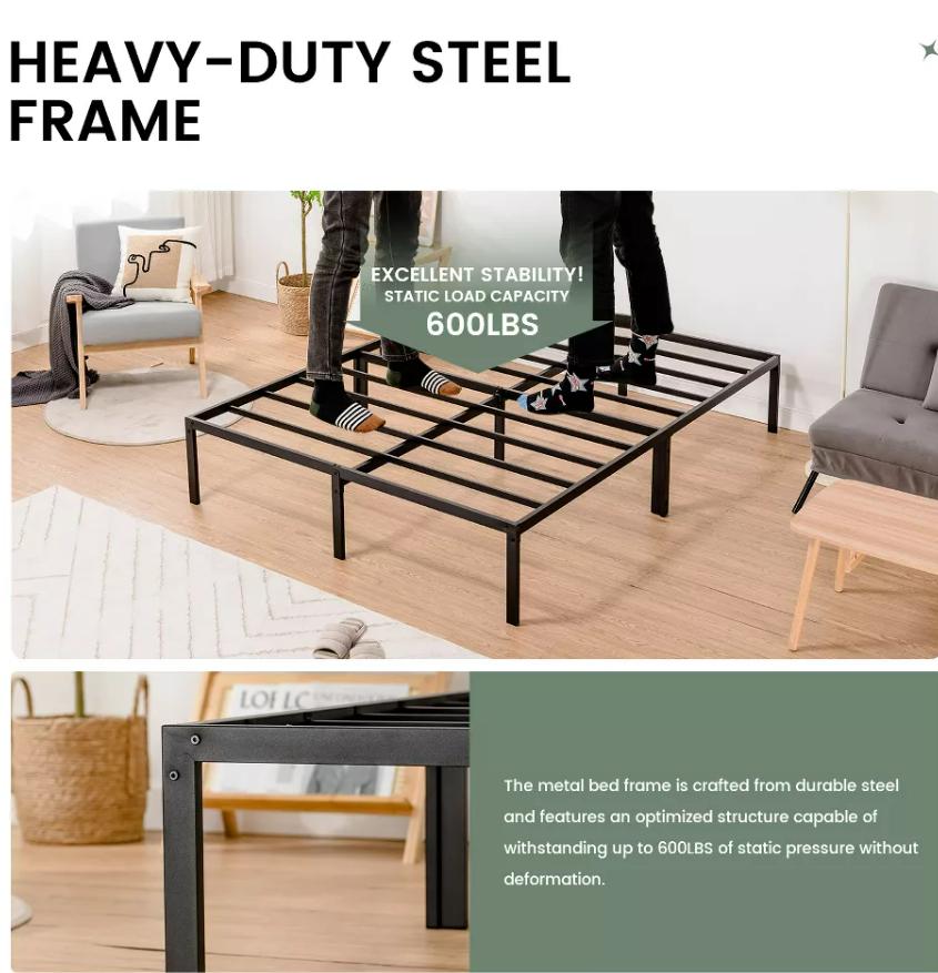 COMHOMA Metal Platform Bed Frame Heavy Duty with 14 High Under Bed Storage Space