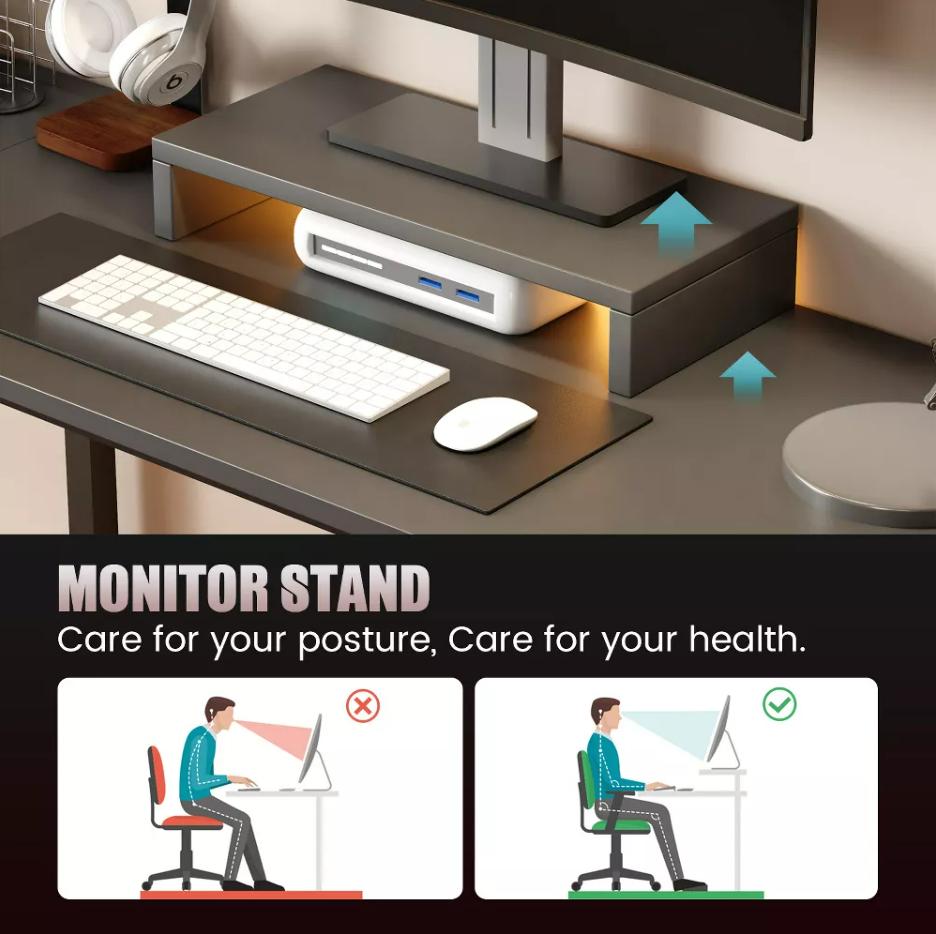GTPLAYER Gaming Desk, L-Shaped Computer Office Desk, Movable Monitor stand