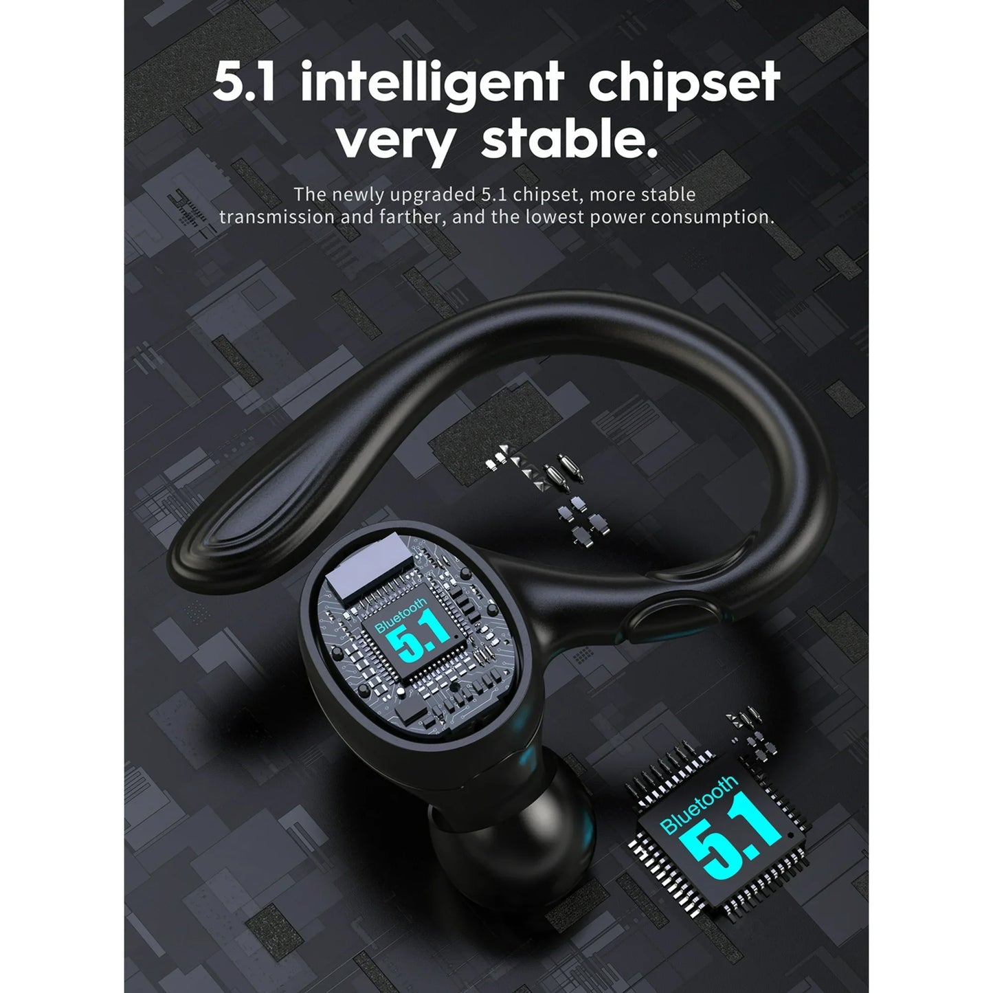 Hoey Wireless Earbuds, Bluetooth 5.1 Headphones with Mic, IP7 Waterproof Ear Hooks