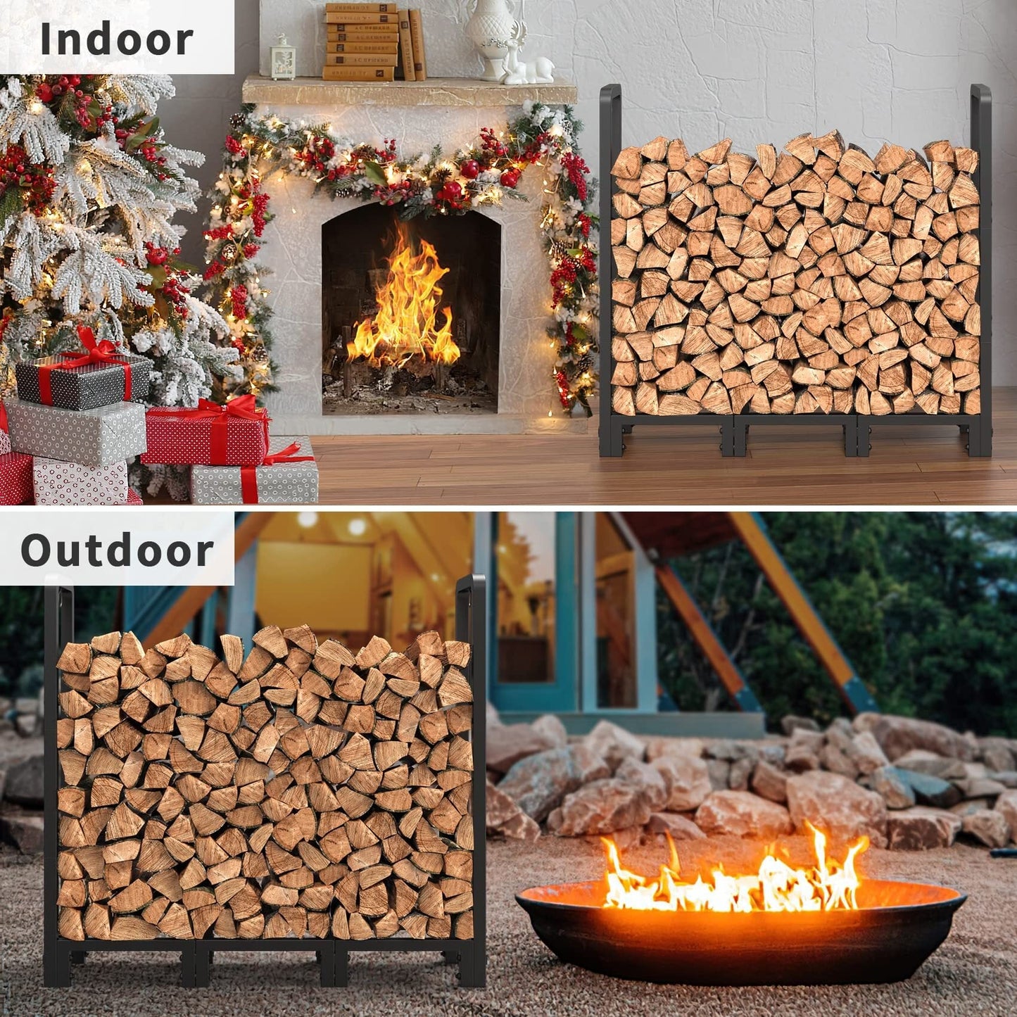 JOZ 4ft Firewood Rack Outdoor Indoor for Wood Storage, Upgraded Adjustable Firewood Rack, Heavy Duty Logs Stand Stacker Holder for Fireplace, Firewood Log Rack Stand Stacker for Porch Patio