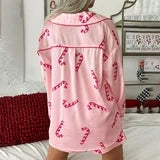 Women Christmas Satin Pajamas Sets Y2k PJs 2 Piece Outfits Long Sleeve Button Down Shirt and Shorts Set Holiday Sleepwear Loungewear