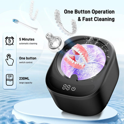 RACCOMB Ultrasonic Retainer Cleaner, 42kHz 230mL Sonic Cleaning Machine for Dentures, Aligner, Mouth Guard, Jewelry