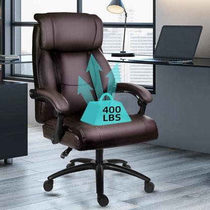 HomeZeer Big and Tall Office Chair, Pu Leather Executive Chair High Back Office Desk Chairs 400lbs for Heavy People, Adult Brown