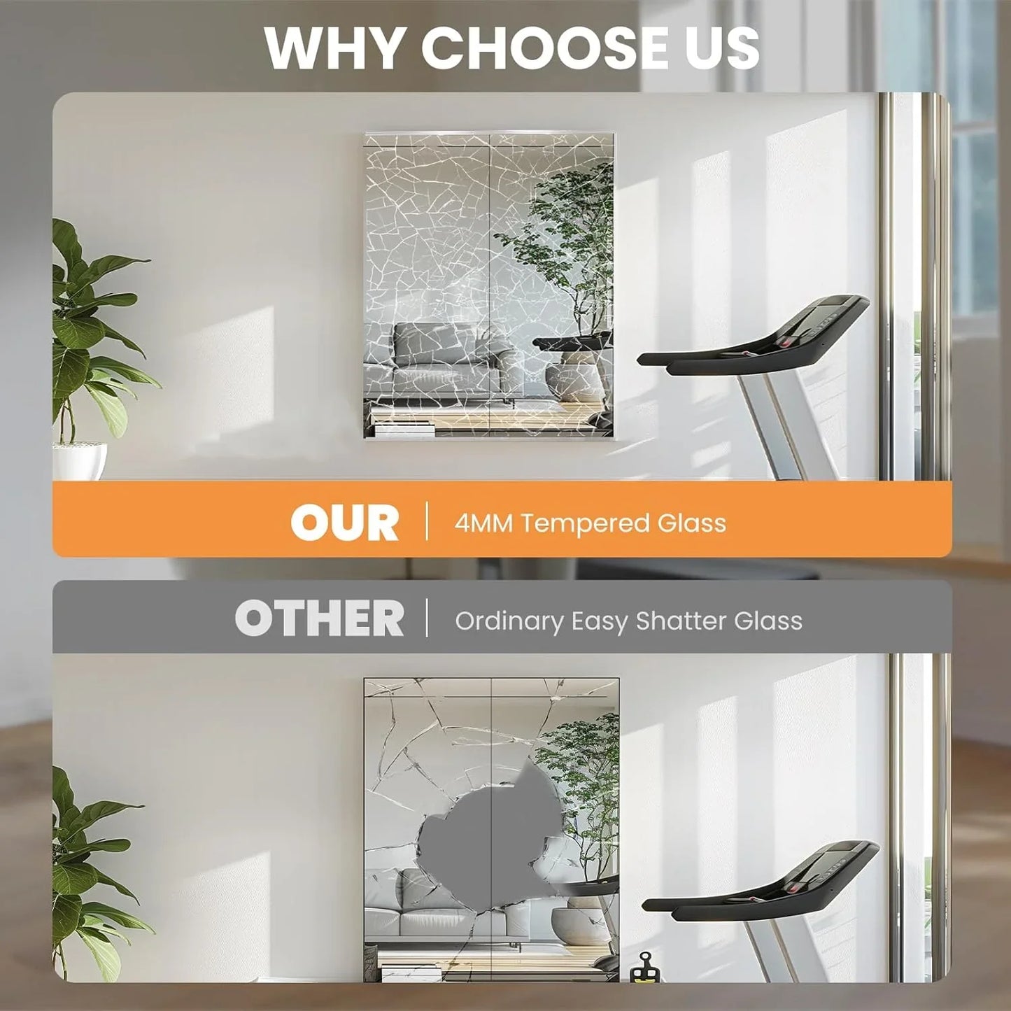 Home Gym Mirror, 56*16 Inch-2PCS, Tempered Glass Frameless Large Full Body Mirror Yoga Mirror