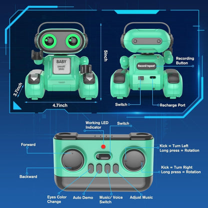 Robot Toys for Boys Girls，Remote Control Robot Toy，RC Robots for Kids with Colorful LED Eyes & Music，Rechargeable RC Robots for Kids, Smart Tank Robot Toy，Gift for Children Age 3 Years and Up - Green