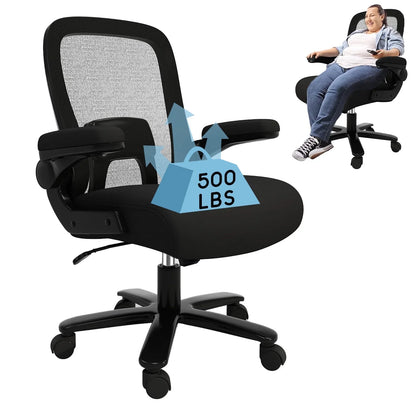 HomeZeer Big and Tall Office Chair 500lbs, Rocking Ergonomic Desk Chair with Adjustable Lumbar Support, Heavy Duty Mesh Office Chair for Heavy People, Wide Seat Swivel Computer Chair, Black